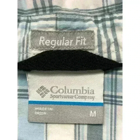 Columbia mens button front shirt M Regular Fit short sleeve blue plaid - Picture 3 of 5